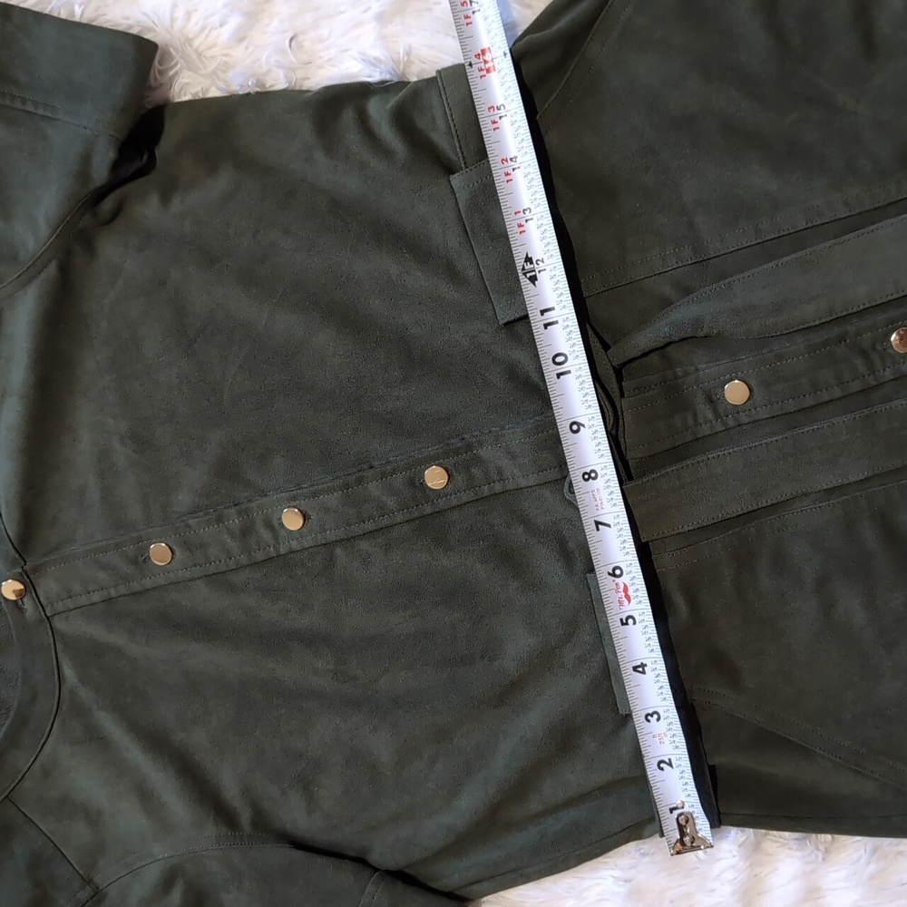 Banana Republic Sage Green Faux Suede Button Down Utility Shirtdress 6 - Picture 10 of 12